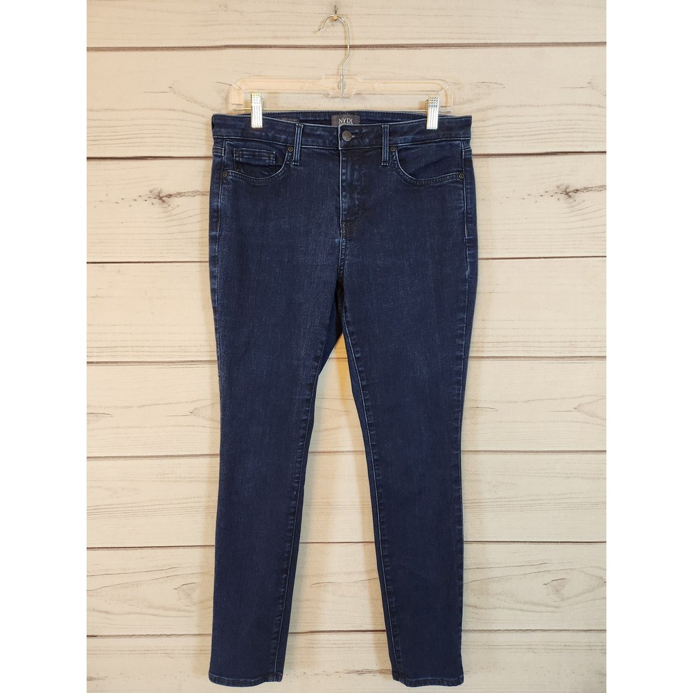 Nydj Women's Blue Solid Stretch Liftxtuck Mid Rise Ami Skinny Jeans Size 10